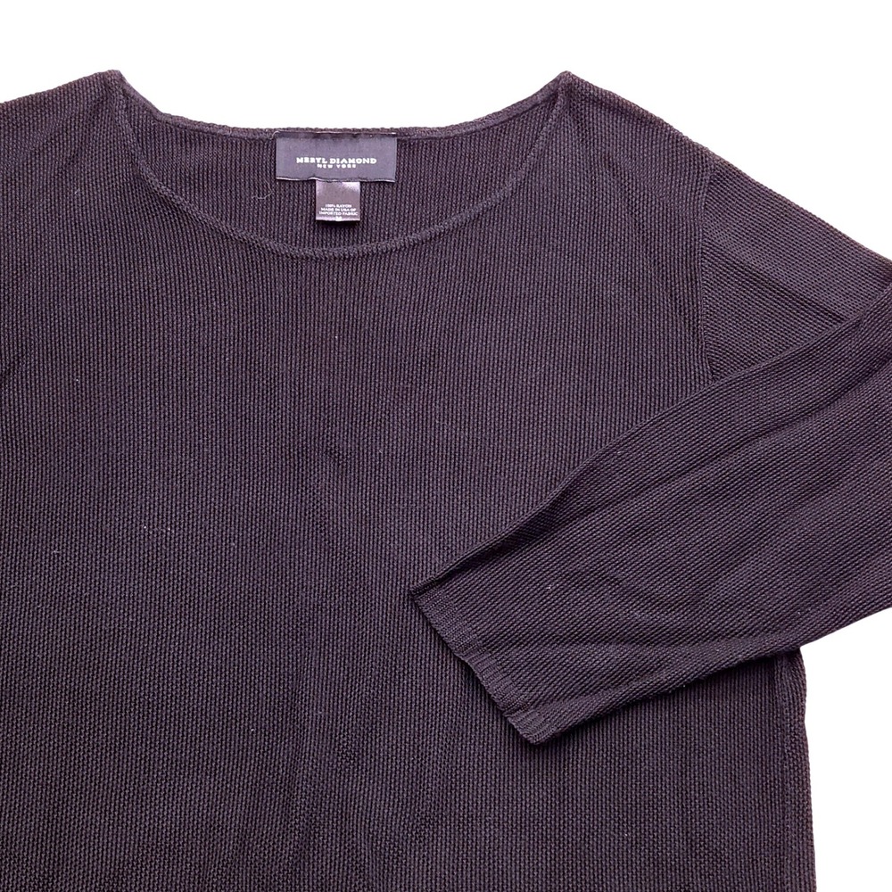 Meryl Diamond Heavy Knit Tunic Top Long Sleeve Rayon Black Womens Medium‎